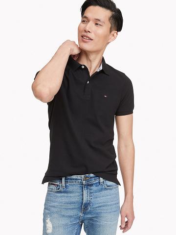 Férfi Tommy Hilfiger Slim fit tommy Polos Fekete | HU 1098UZG